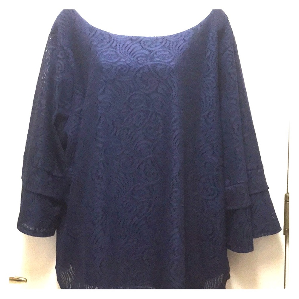Always Indigo bell sleeve Lace top in dark blue in plus size 3X
